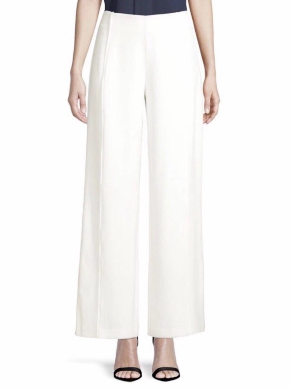 H Halston Fifth Avenue Wide Leg Pants Chalk White Eyeglass Detail Size 2 NWT